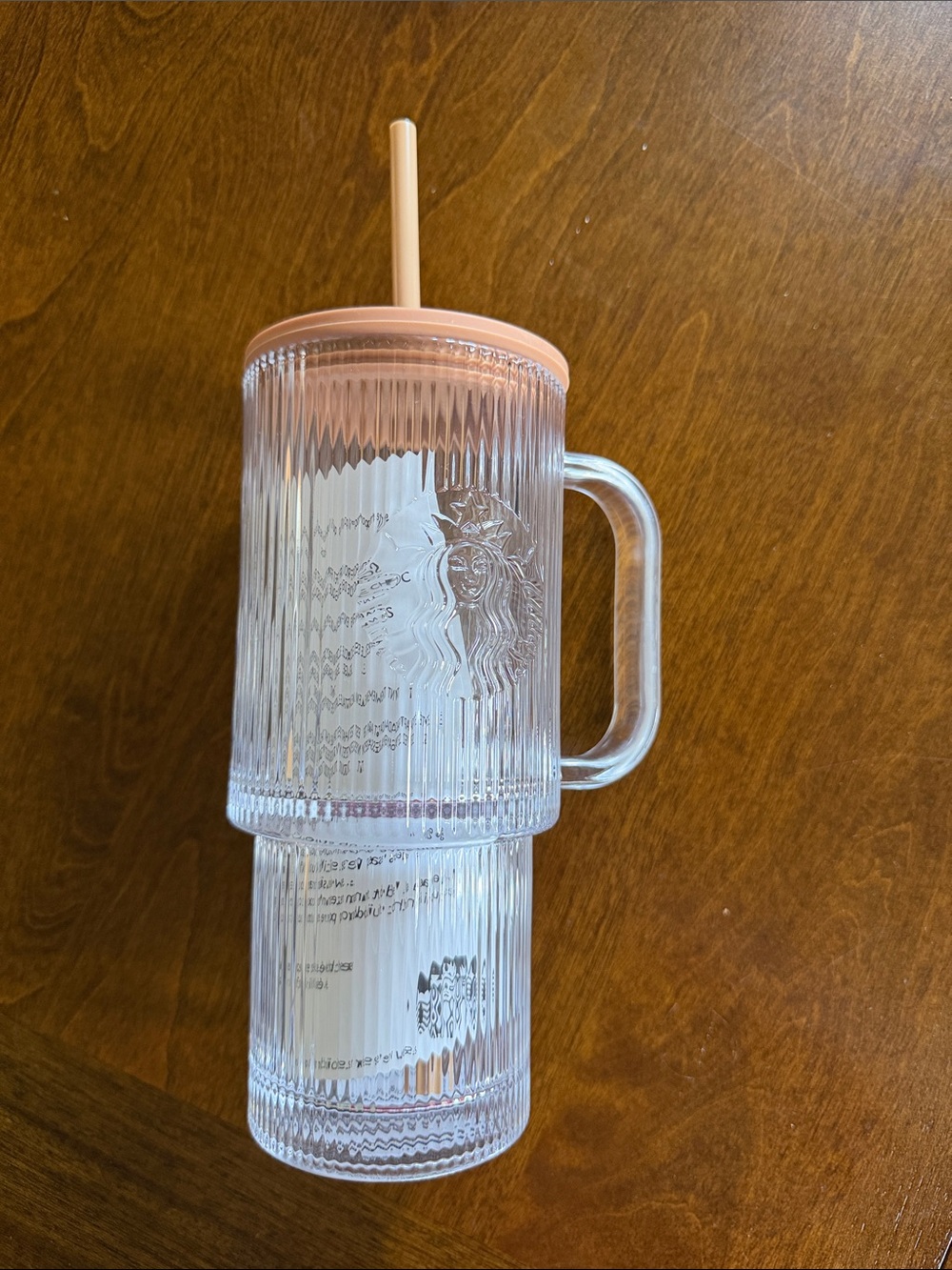 Starbucks Fall 2026 Ribbed Glass Tumbler with Handle (Tan Lid + Straw)